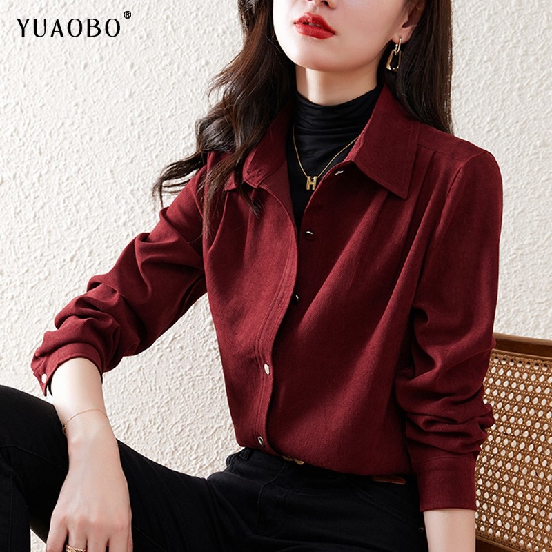 磨毛衬衫女长袖2025春秋内搭叠穿洋气复古港风打底衬衣上衣外套