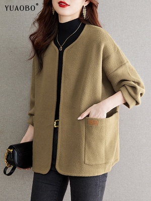 秋冬季毛呢外套女新款小香风圆领针织开衫高级感时尚气质加厚上衣