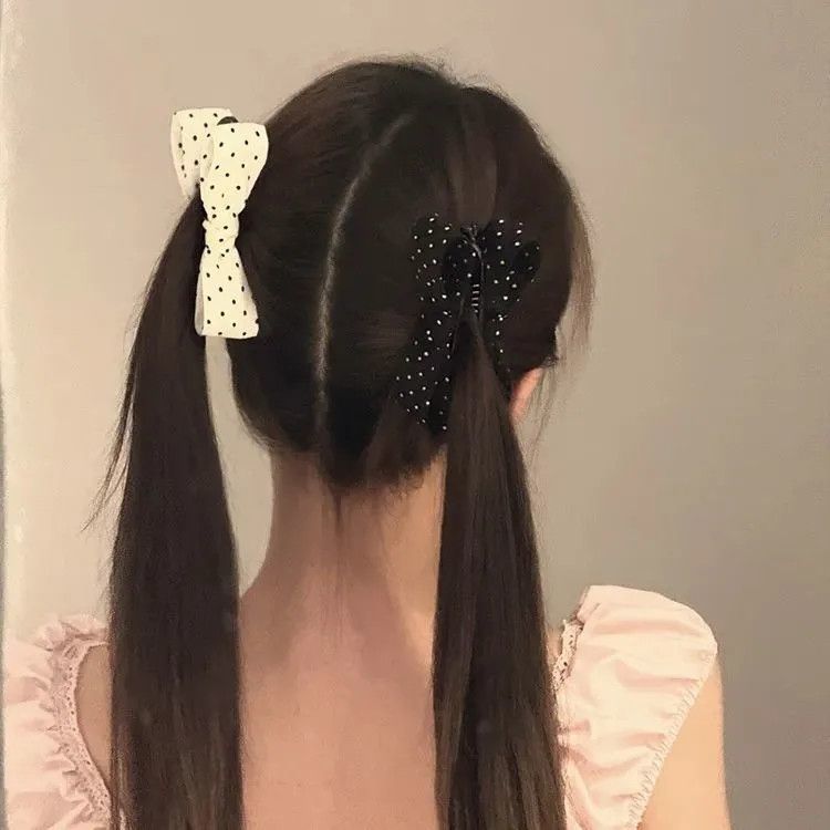 甜美复古黑白波点蝴蝶结香蕉夹气质百搭香蕉夹后脑勺头饰扭扭夹