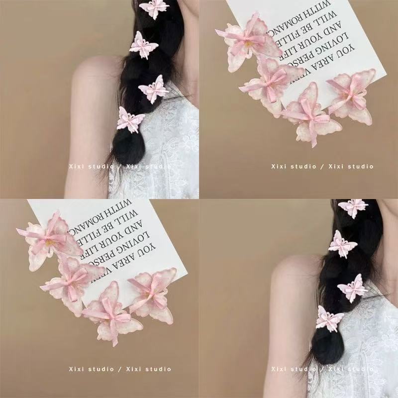 心动啵啵!甜美丝带蝴蝶发夹!小巧精致鸭嘴夹麻花辫夹新品盘发器