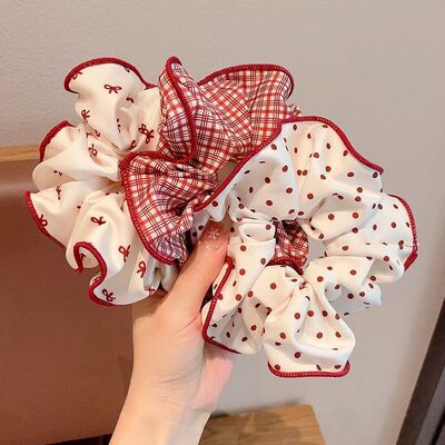 红色甜美波点大肠马尾发圈发绳丸