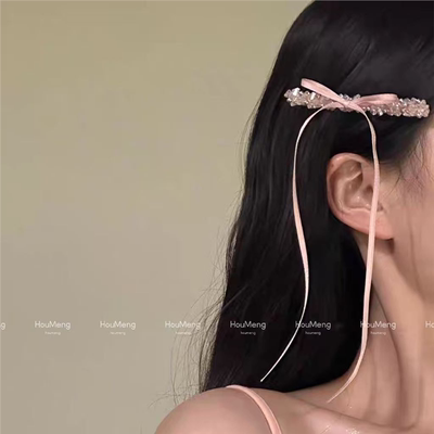 芭蕾甜美发夹蝴蝶结丝带侧边头饰