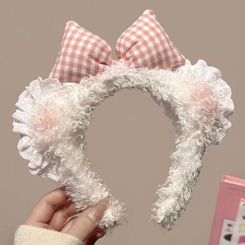 蕾丝小熊发箍女洗脸化妆毛绒头箍头饰可爱甜心腮红蝴蝶结耳朵发卡