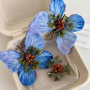 复古中式枯叶蝴蝶发卡发夹道具写真拍照发饰头饰汉服旗袍百搭头饰