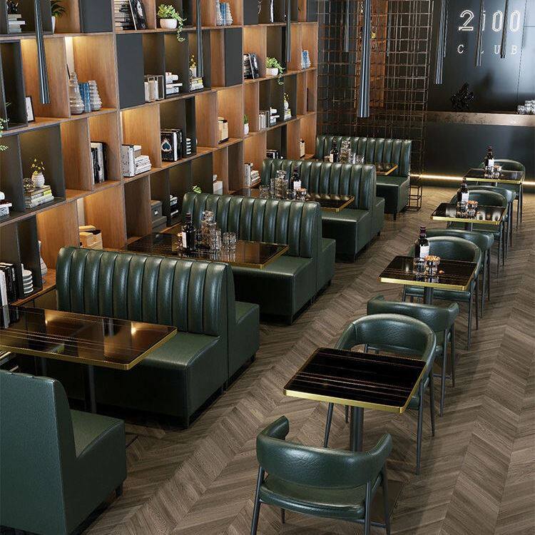 甜品奶茶店清酒吧咖啡馆西餐厅休闲双人皮沙发卡座组合洽谈桌椅