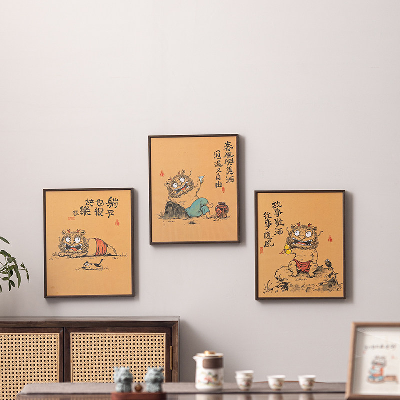 新中式可爱瑞兽挂画壁画装饰画禅意家居客厅书房酒柜沙发背景墙画