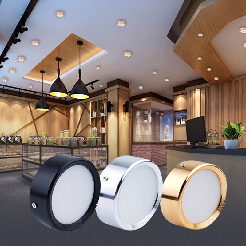 金色明装筒灯led圆形超薄3W5W免开孔吸顶黑色散光走廊过道天花灯