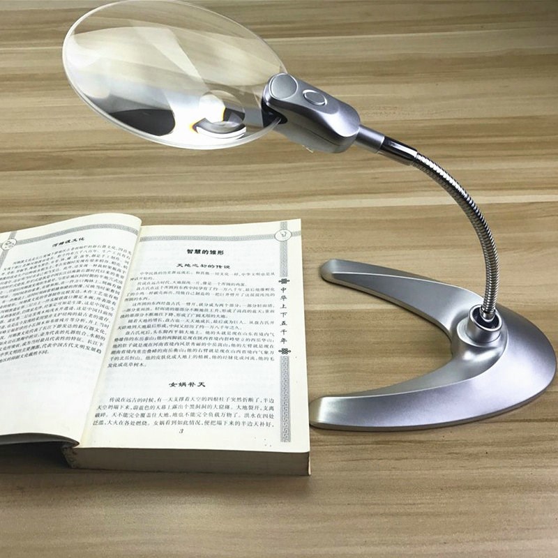 台式软管放大镜老人阅读5倍 直经130mm超大镜面带LED灯扩大镜