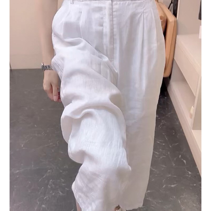 梨型身材裤子大码高腰薄款九分休闲裤女夏胖mm宽松显瘦直筒阔腿裤