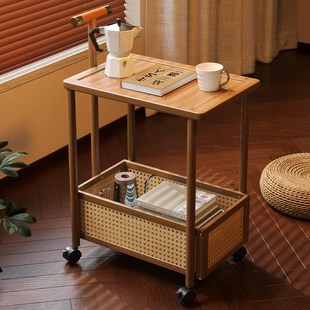 可移动边几中古风小推车置物架小户型高级感客厅沙发边茶几小桌子