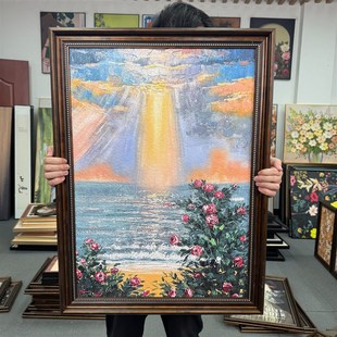 欧框光影海上花卉装 客厅餐厅挂画G034背景画6080 饰画入户玄关美式