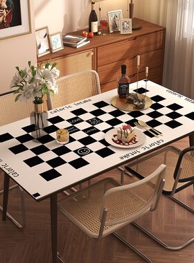 高级棋盘格皮质桌布 Q弹硅胶茶几垫防U水防油免洗防烫