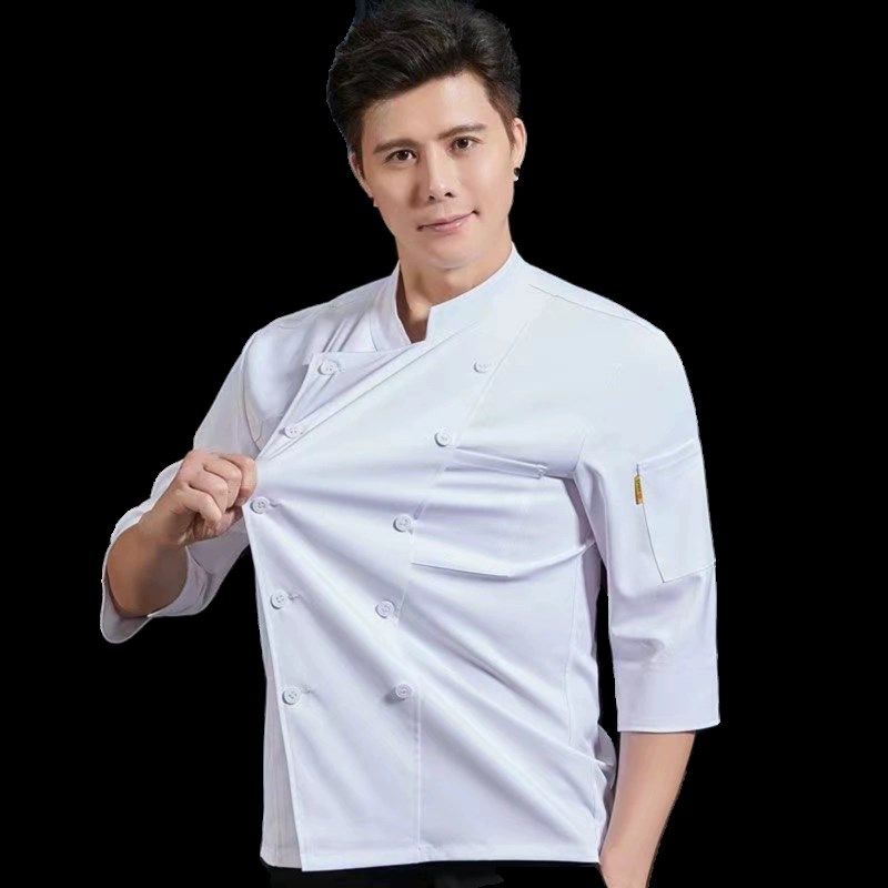 厨师工作服七分袖男女弹力纯棉学校食堂后厨餐饮主厨长袖秋冬套装
