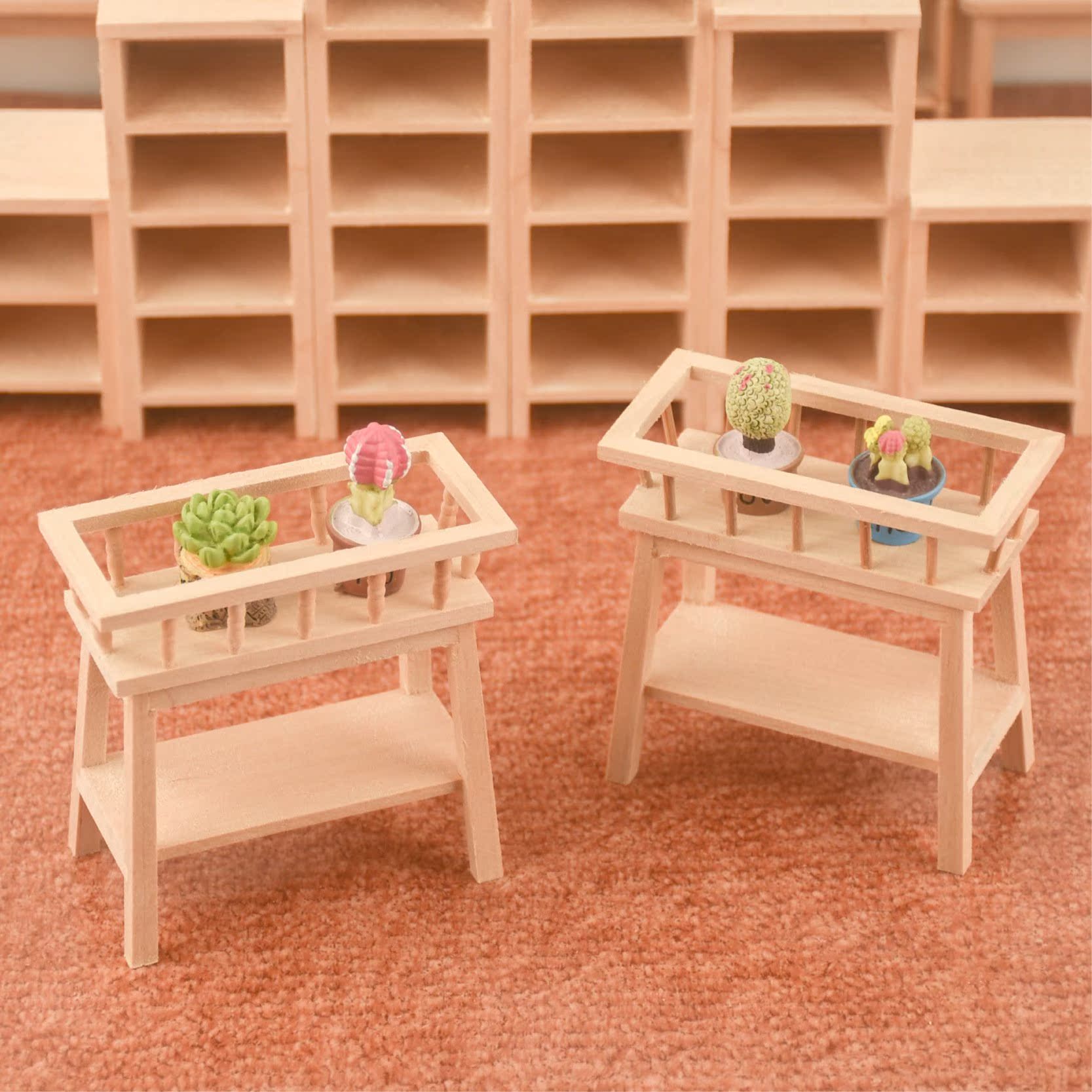 1/12Dollhouse娃娃屋迷你家具微型木制花架模型欧式直立花栏摆件