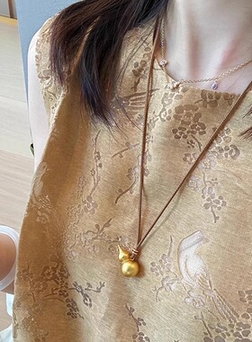 古法沙金黄色福禄葫芦吊坠项炼女2025新款中式国风编织挂绳毛衣炼