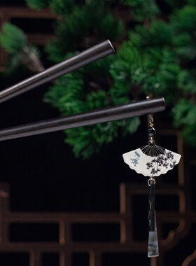 天然黑檀木日常百搭发簪古风汉服国风高冷流苏发簪配饰