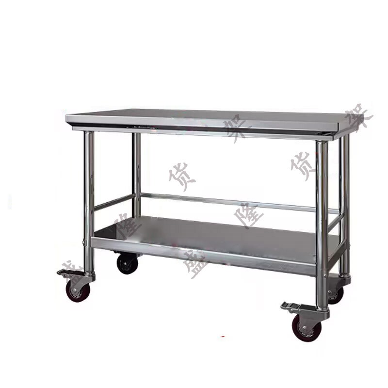 加厚不锈钢带围栏工作台两层可移动饭店酒店奶茶店工厂车间操作台