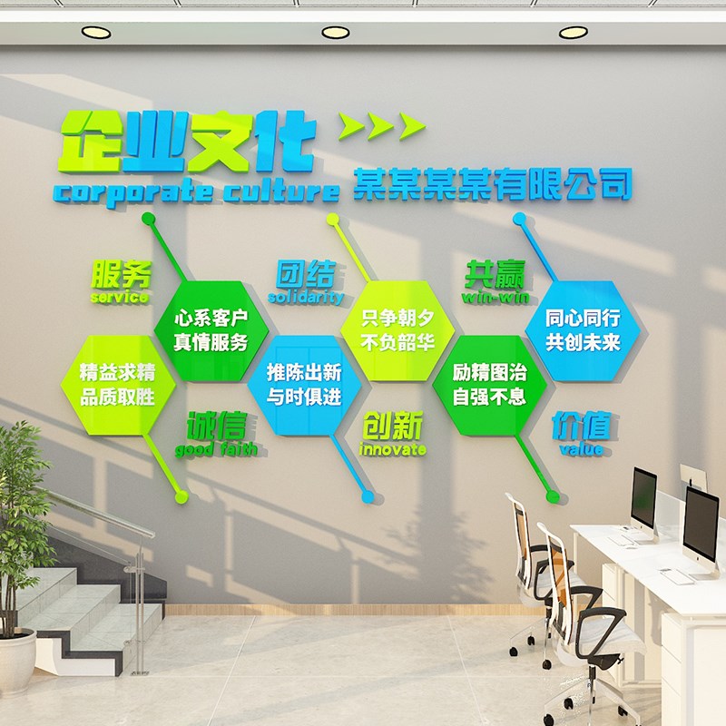 会议企业文化办公室墙面装饰画进门形象背景氛围布置激励志标语贴