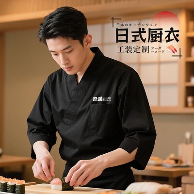 日式厨师工作服定制七分袖夏季烧鸟烤肉寿司日料店厨房和服工装男