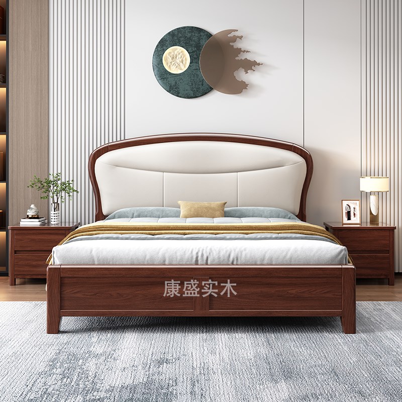 中式全实木床现代简约1.8米双人大床1.5米榫卯软包婚床单人床软靠