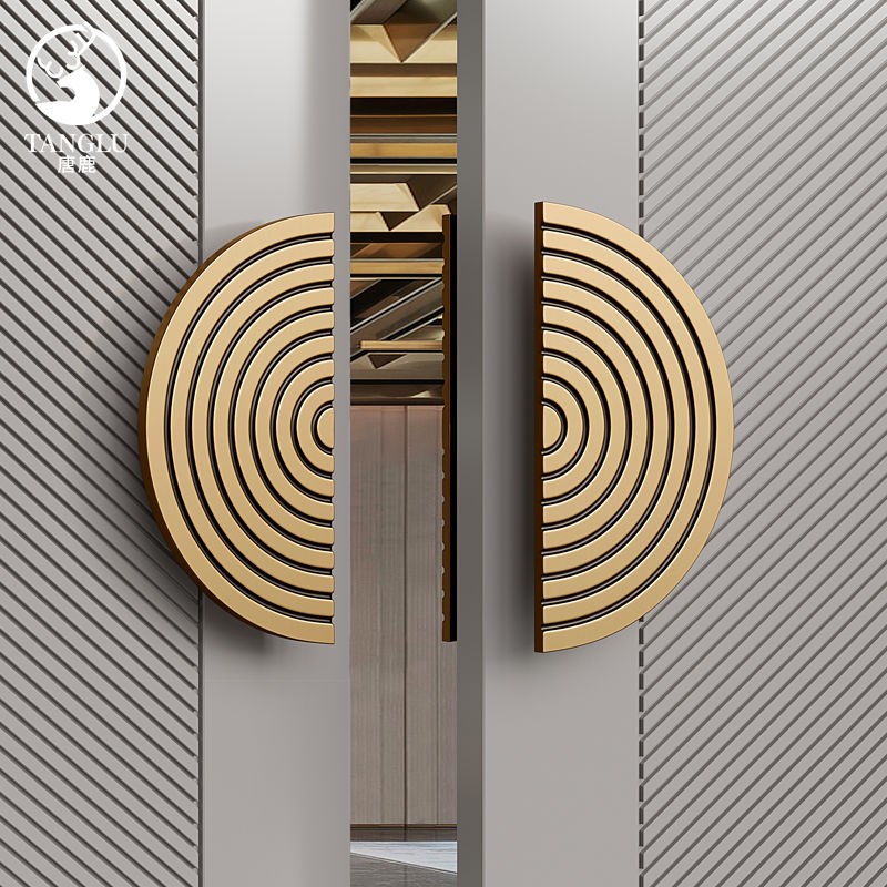 新中式玻璃门拉手仿古铜实木门柜门包厢会议室拉手半圆形大门把手