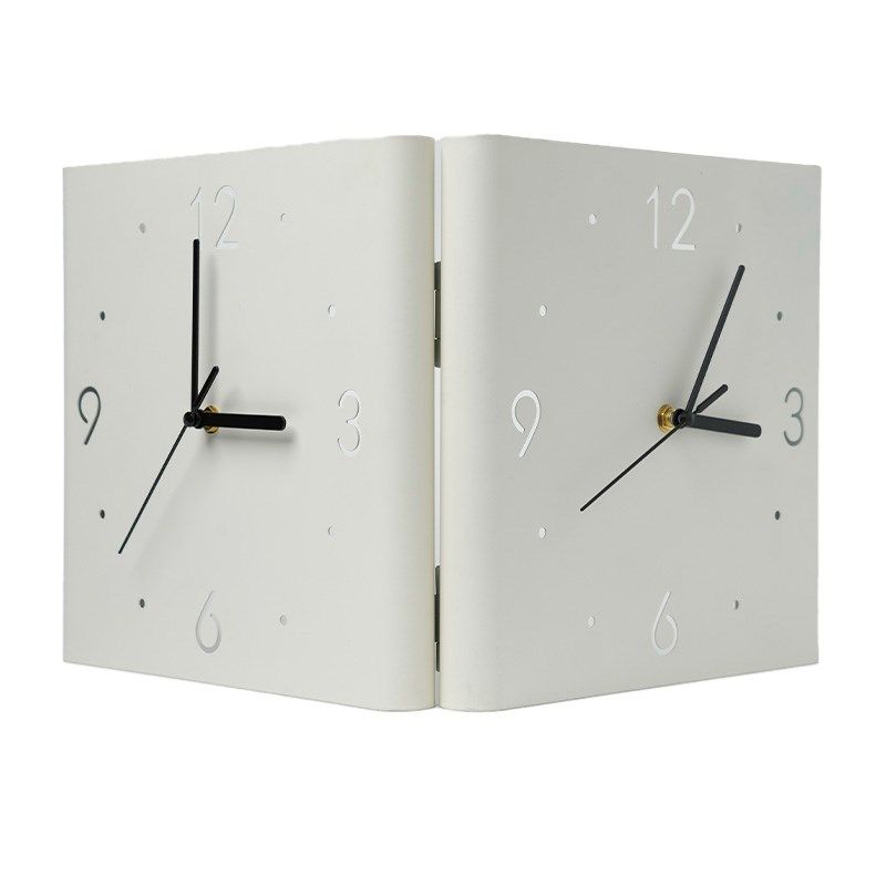 现代简约奶油彩色静音感应发光免打孔转角拐角双面挂钟挂表小夜灯