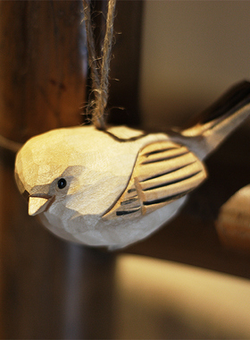 包邮 鹿妖商店 小胖鸟 纯手工木雕 胖鸟挂件 实木肥啾鸟摆件