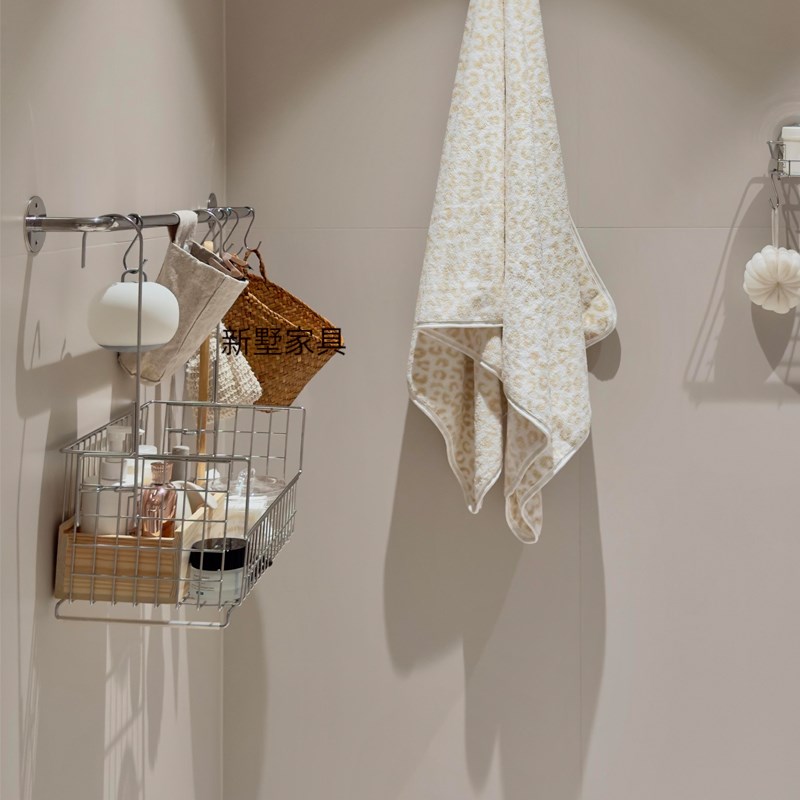 网红不锈钢置物架中古带蓝收纳层架浴室洗浴用品收纳筐多功能上墙