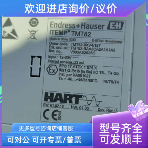 议价E+H导轨温度变送器TMT82-BAA3CA2A1A1A2