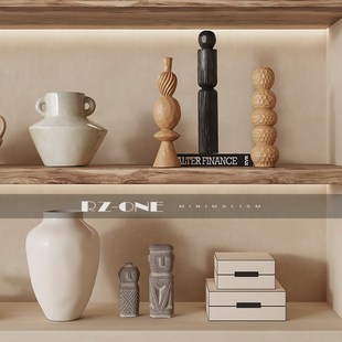 原木中古侘寂风开放格酒柜复古摆件民宿酒店营销中心大平层装饰