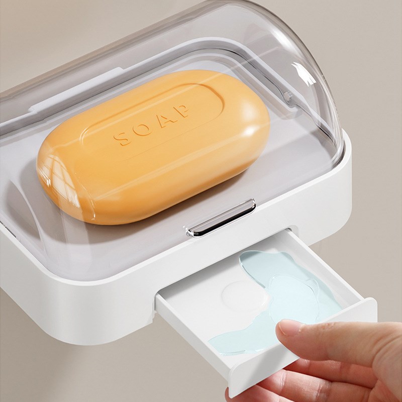 肥皂盒壁挂免打孔香皂盒家用沥水卫生间带盖洗衣皂置物架