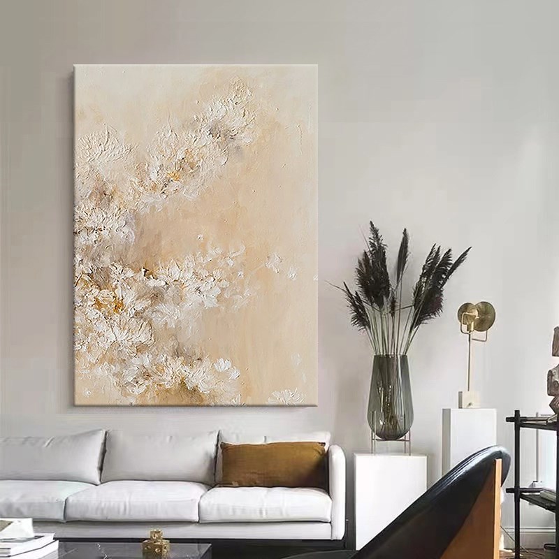 侘寂风抽象花卉装饰画客厅极简淡雅手绘油画玄关餐厅肌理艺术挂画