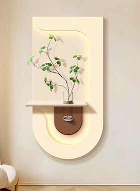 奶油风玄关装饰画绿植砂岩入户门走廊过道挂画立体客厅壁灯画