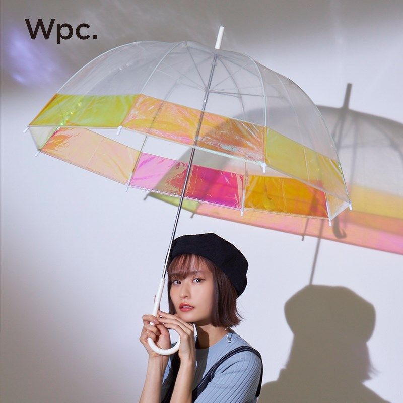2021新款Wpc.日系炫彩浪漫梦幻美丽彩虹色极光伞透明长柄雨伞