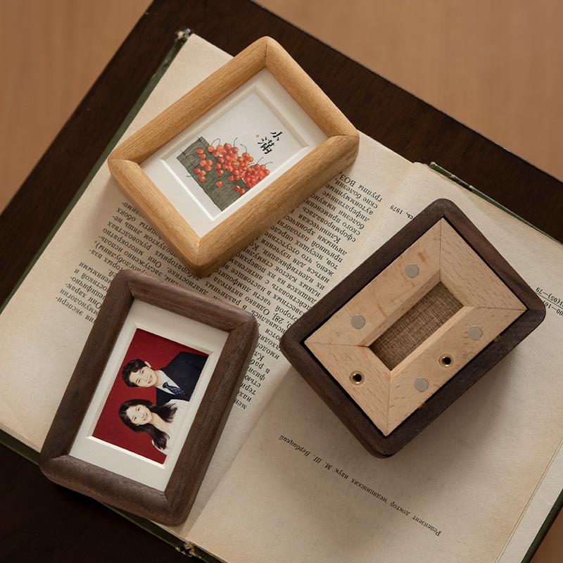 黑胡桃拍立得磁吸相框迷你小卡相片冰箱贴结婚登记证件照展示王金