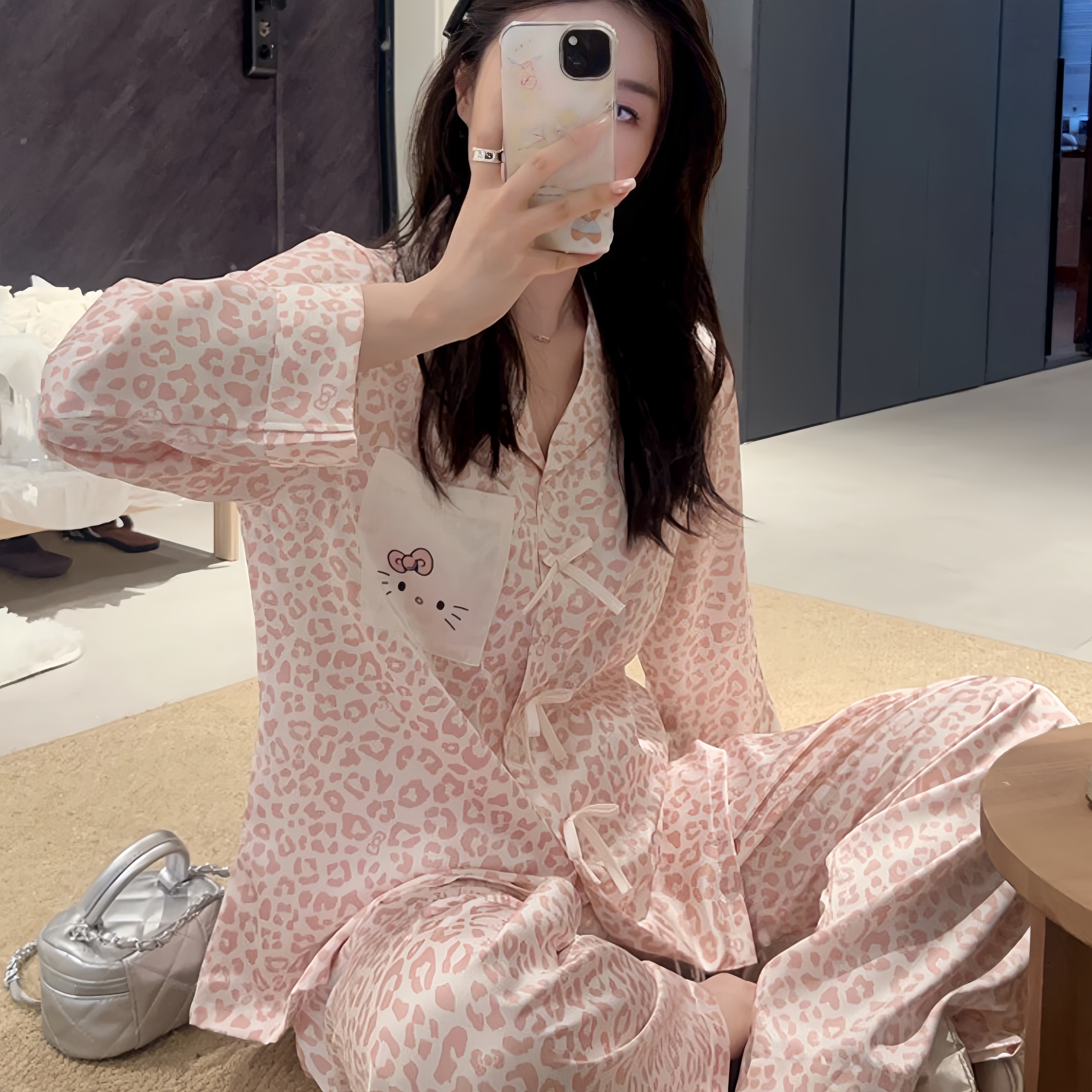 豹纹真丝睡衣女可爱风helloKitty春秋季两件套高级感家居服送闺蜜