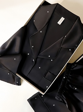 黑色真丝睡衣女维多利亚风秋冬季款高级感桑蚕丝家居服礼盒送闺蜜