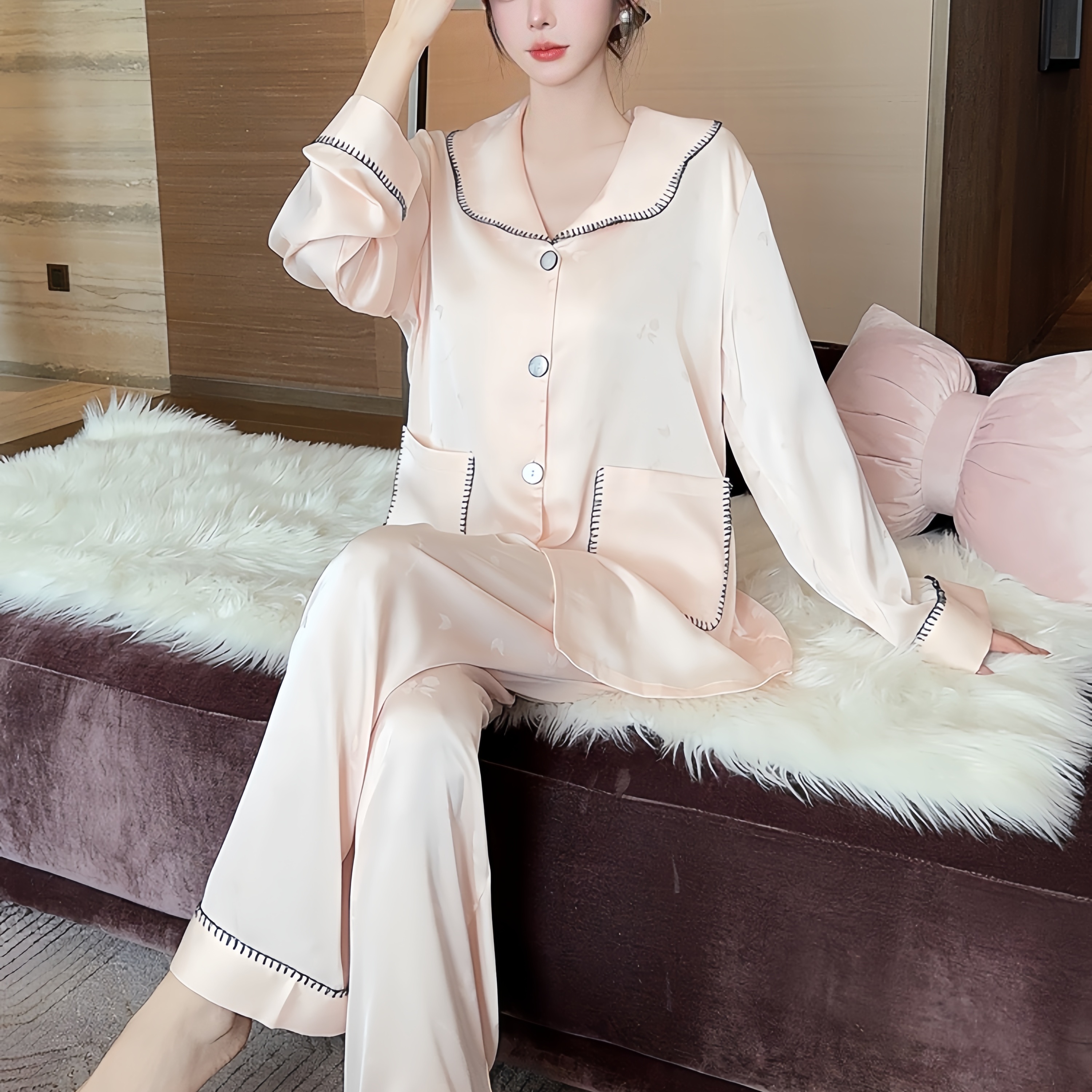 法式真丝睡衣女春秋长袖可外穿