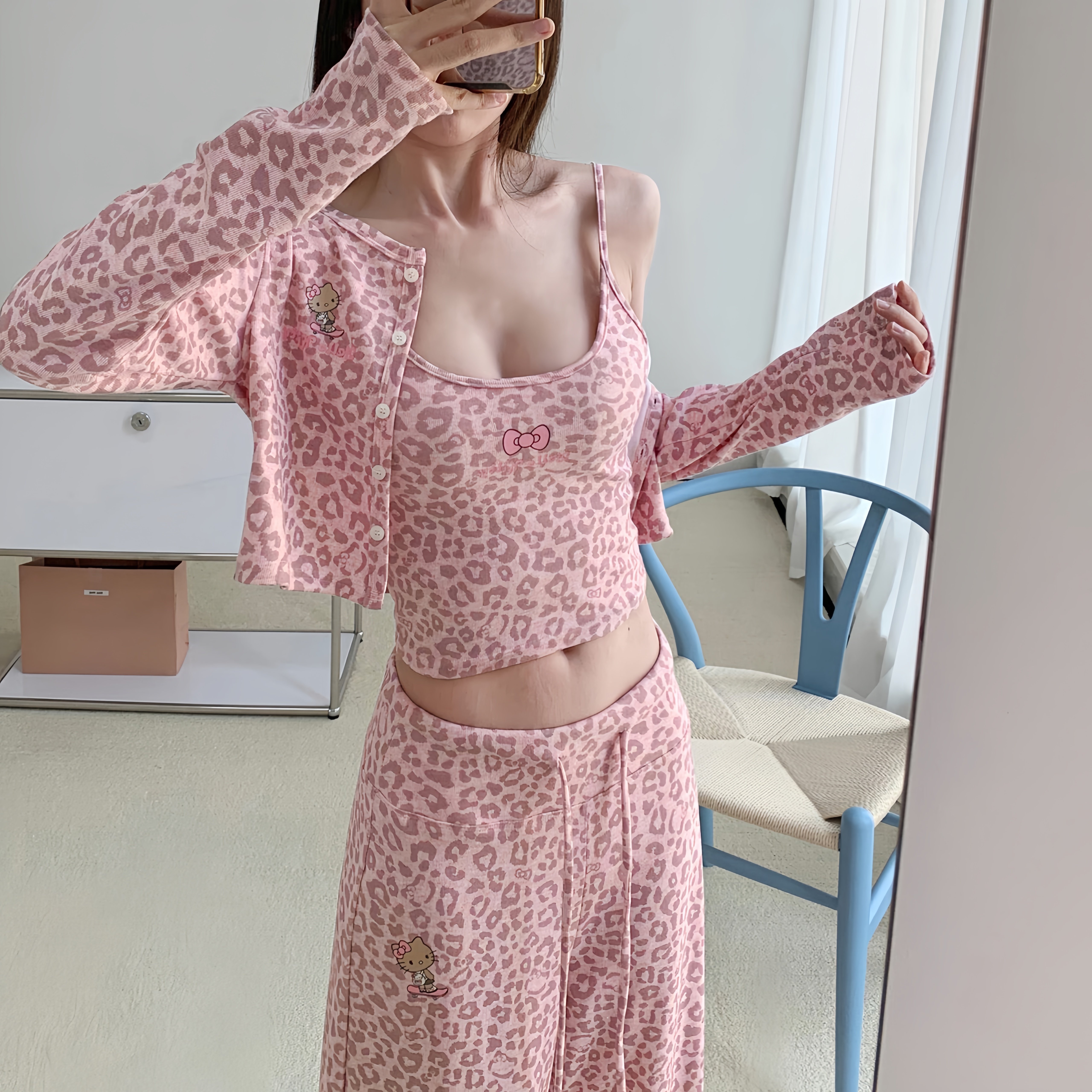 纯欲风吊带三件套睡衣hellokitty粉色穿搭性感春秋款家居服送闺蜜