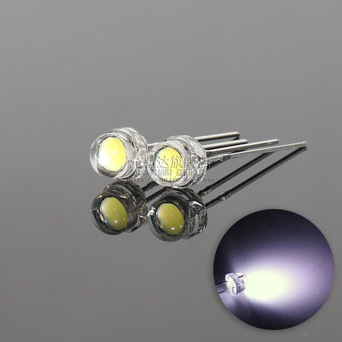 F5草帽5MM超高亮白光(2800-3000mcd) LED灯珠 (100只)