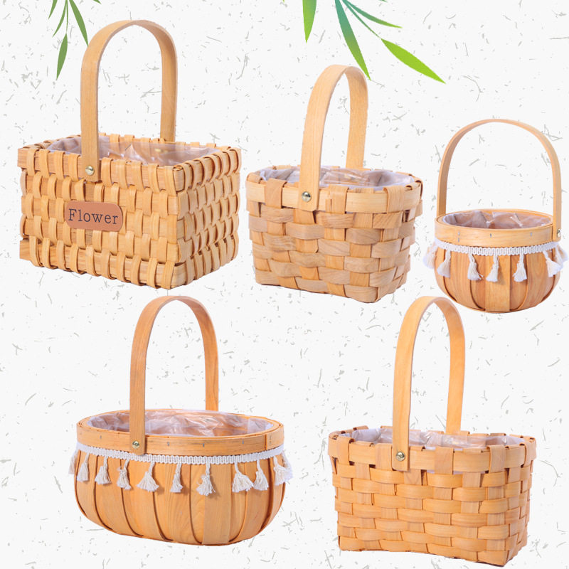 竹编木片篮节日花篮花器柳编手提小花篮子编织插花蓝伴手礼篮,纺织面料/辅料/配套,服装加工设备,淘宝优惠券,粉丝福利购,淘宝优惠卷
