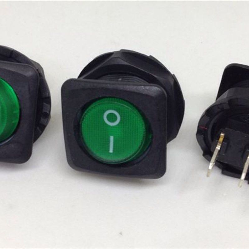 电源开关SCI 翘板开关圆形上开 KCD8-A2 KCD8-12N 6A 2档3脚 绿灯