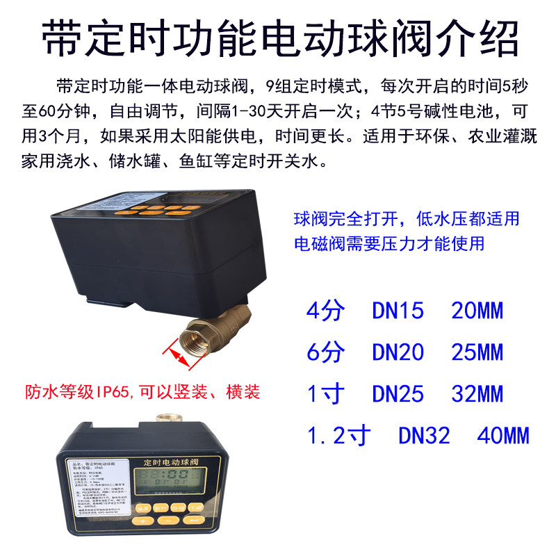 自来水鱼缸排水浇花灌溉微型电动球阀自动开关定时器DN202532阀门