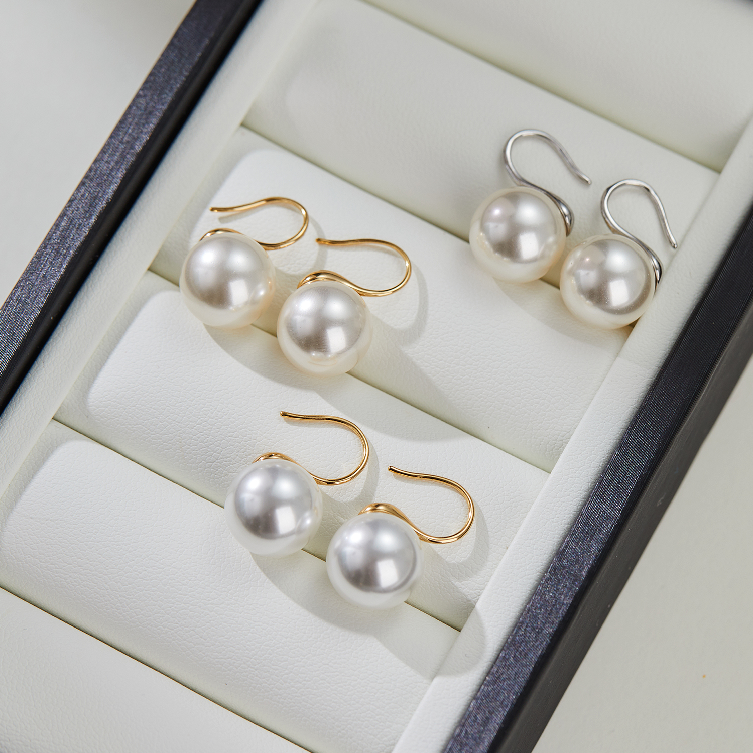 法式高跟鞋珍珠耳勾耳钉925纯银