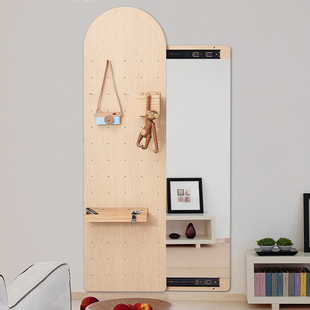 关闭拱形洞洞板全身镜壁挂式 玄关遮挡镜子平移式推拉穿衣镜