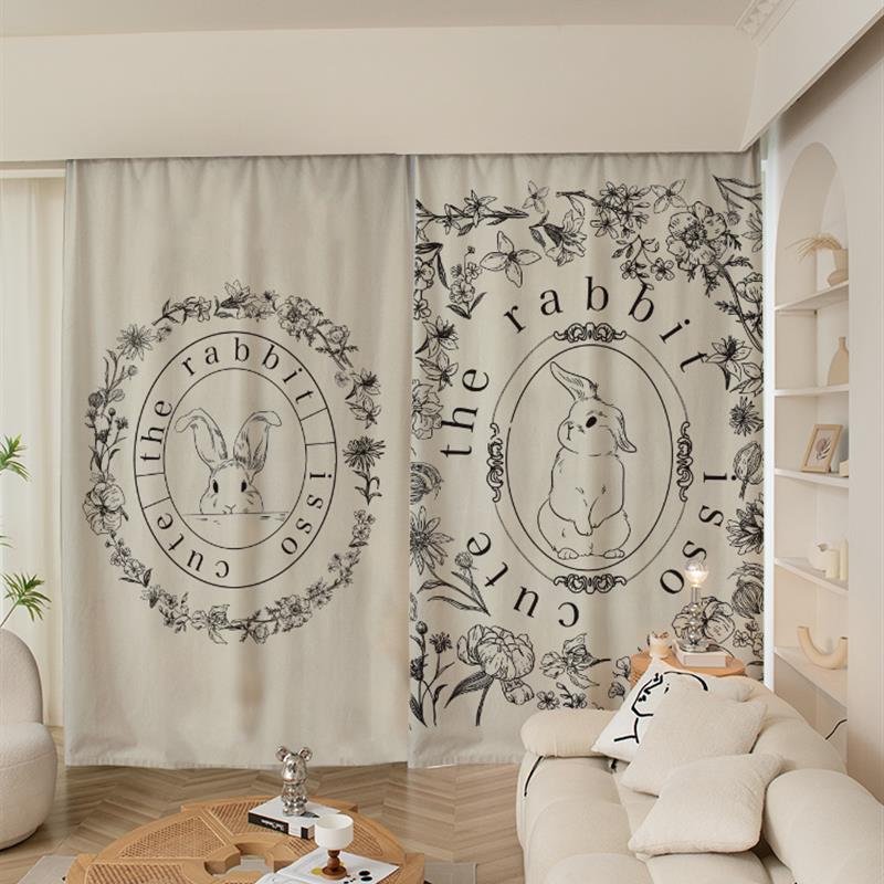 安哥拉兔法式奶油风简雪尼尔卧室客厅挂钩遮光打帘