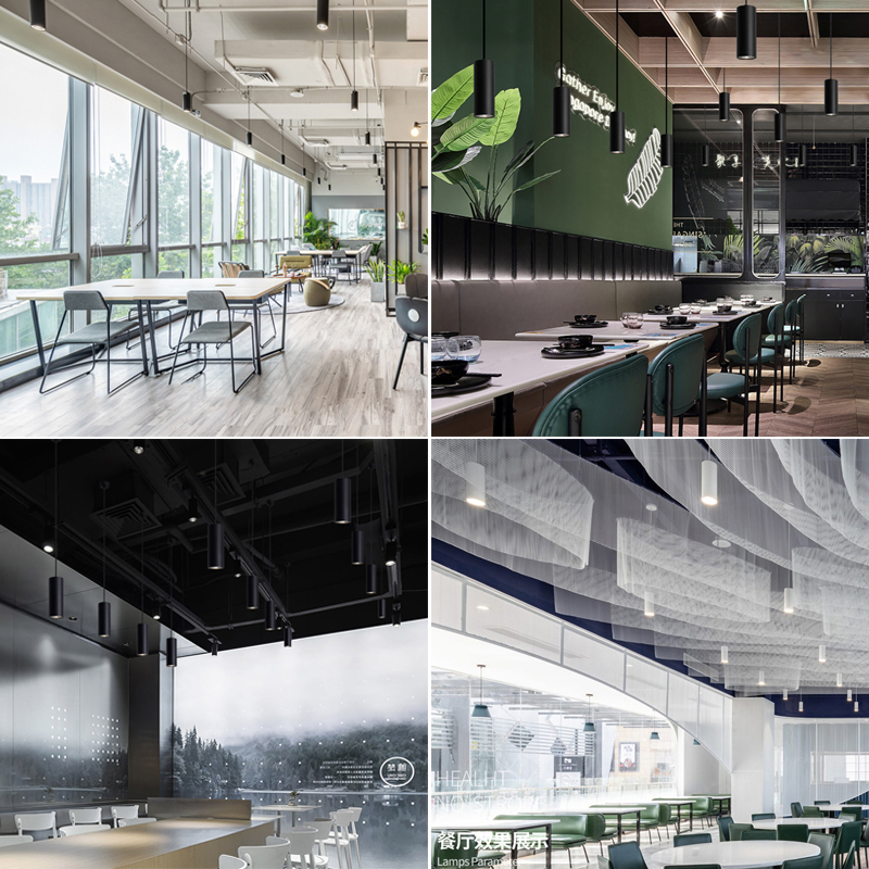 led明装吊线射灯cob圆柱形长筒灯免孔商用餐厅吊灯商场吊装筒灯