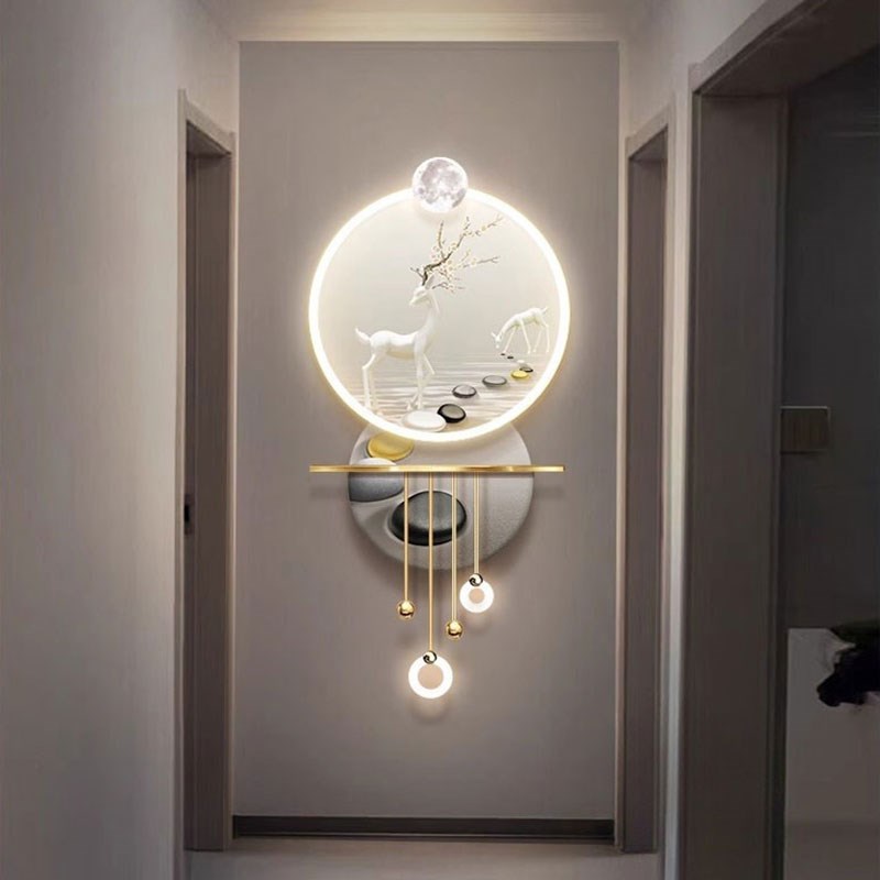 壁灯画玄关高端装饰画LED入户进门客厅挂画走廊过道立体带灯鹿画