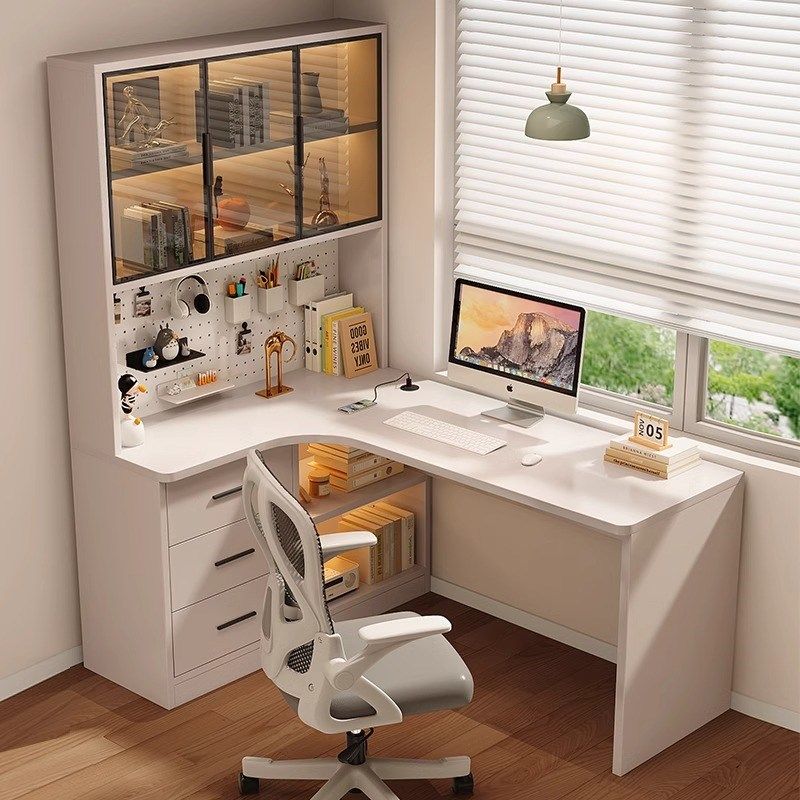 实木书桌书柜一体学生家用学习写字桌子卧室洞洞板转角台式电脑桌,住宅家具,书桌,淘宝优惠券,粉丝福利购,淘宝优惠卷