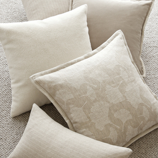 MIL米拉一叶知秋侘寂风天然棉麻抱枕奶油色客厅沙发卧室靠枕